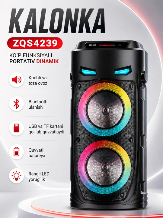 Колонка ZQS4239 с RGB подсветкой, проводной микрофон и пульт - 