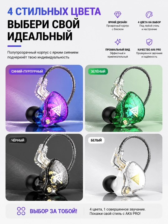 Наушники QKZ AK6Pro, внутриканальные, с микрофоном