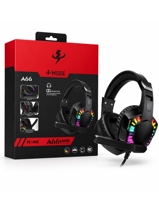 MISDE A66 Gaming Stereo Naushnik RGB Mikrofonli Simli Quloqchin PC va Mac uchun