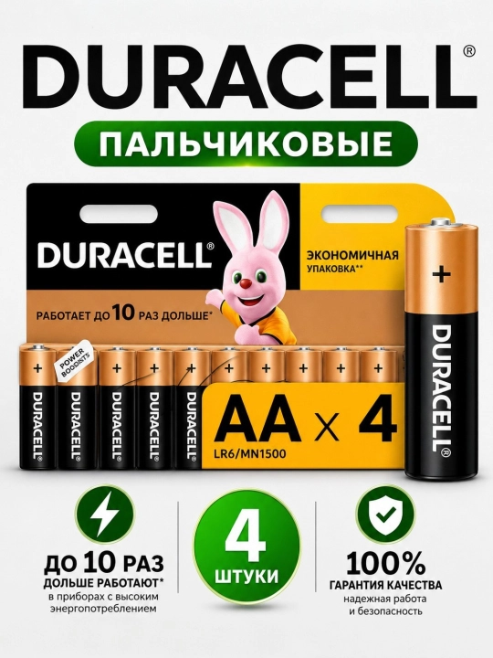 Батарейки Duracell, ААА и АА, 1,5В - 