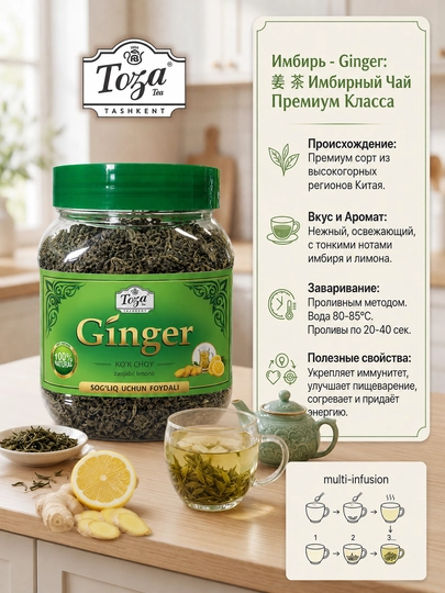 TOZA Zanjabil va limon ta'mli ko'k choy 190gr - 