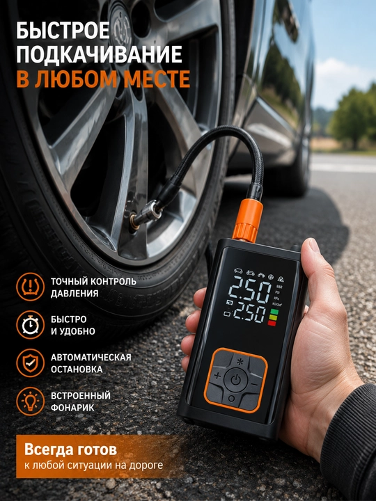Автомобильный компрессор с цифровым дисплеем, автонасос для шин 12V  (UZ)