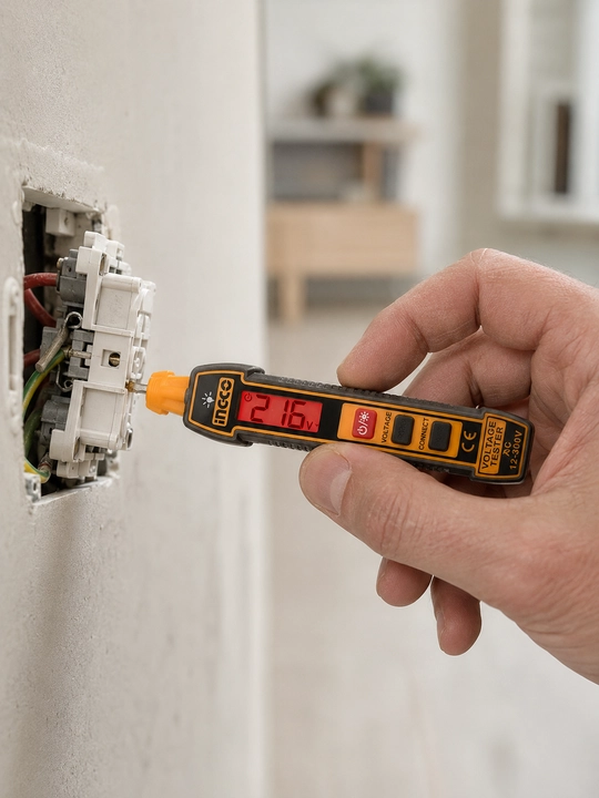 Тестер напряжения индикаторная отвёртка INGCO AC 12-300V LCD дисплей NCV
