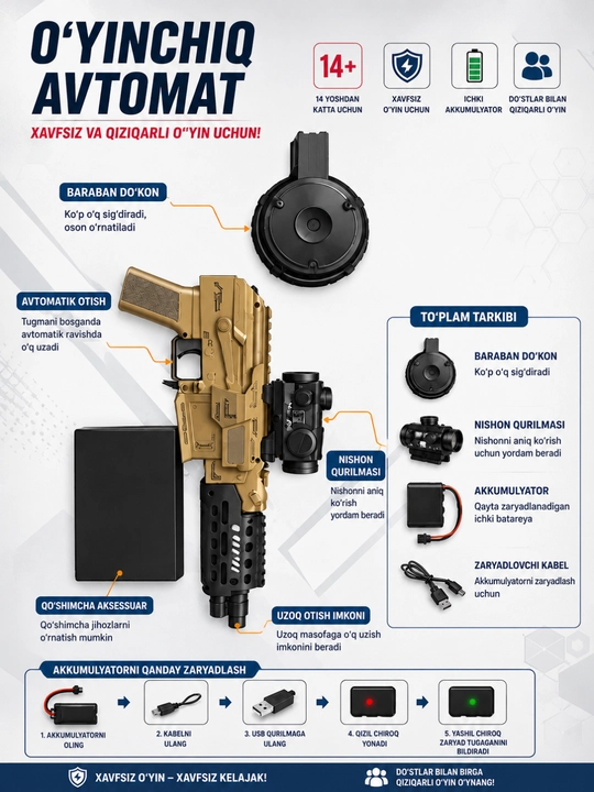 Гелевый автомат с орбизами M416 AKM MP5 UMP45 UZI SCAR-L, аккумуляторный бластер для детей - 