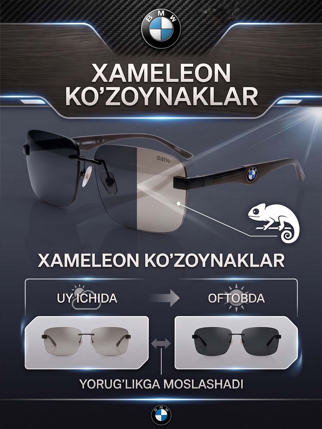 Kompyuter telefon va televizor nuridan 100% himoya qiluvchi hamеlеon ko'zoynak - 