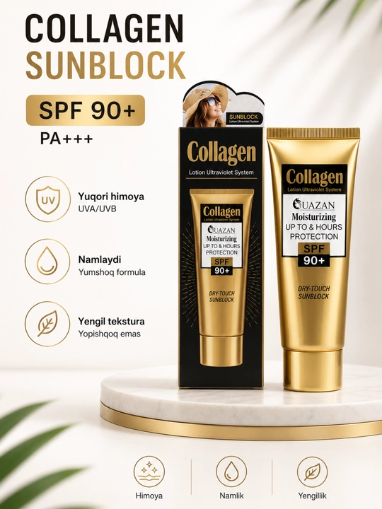 Quyoshdan himoya qiluvchi krem Collagen SPF 90+ PA+++, 100 ml - 