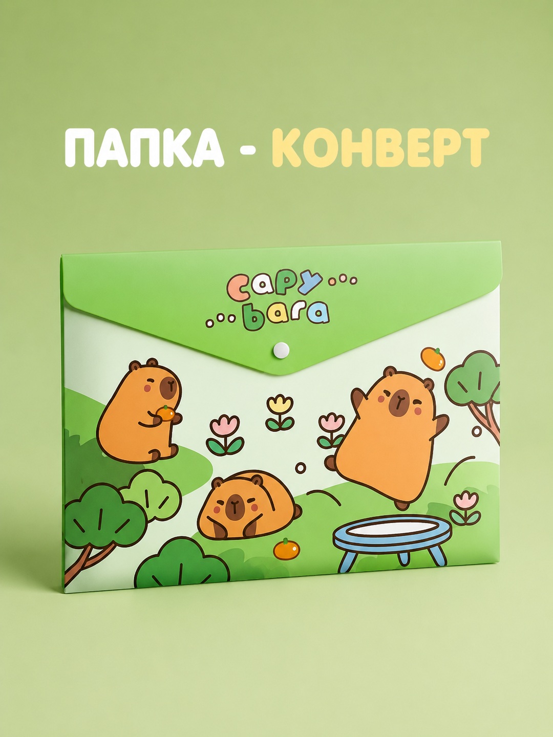 Tugmali konvert-papkalar, plastik, "Kapibara," A4 - 