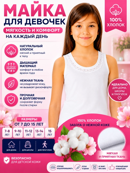 Qizlar uchun paxtali mayka yumshoq nafas oluvchi qulay kundalik ichki futbolka - 