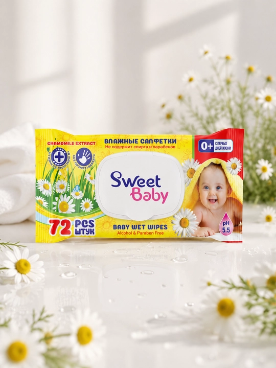 Детские и семейные влажные салфетки с крышкой, гипоаллергенные, SweetBaby EliteSoft, 72 шт