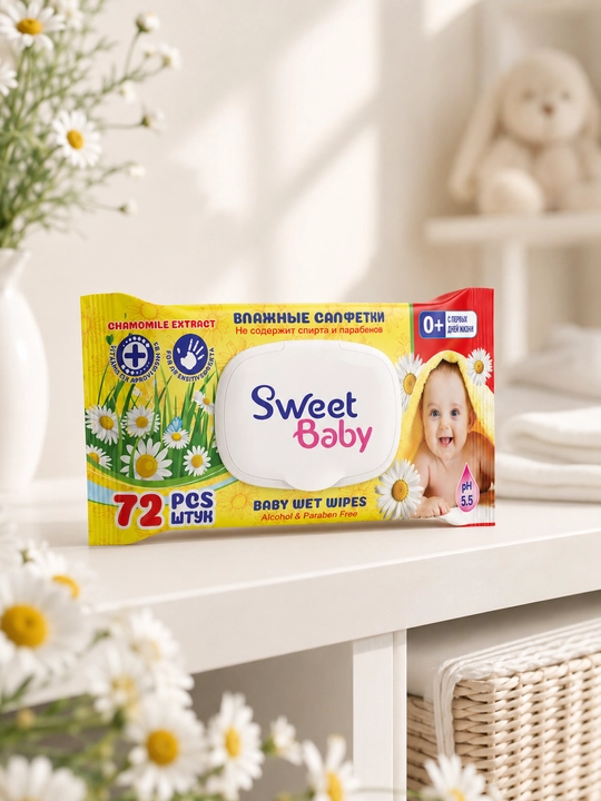 Детские и семейные влажные салфетки с крышкой, гипоаллергенные, SweetBaby EliteSoft, 72 шт