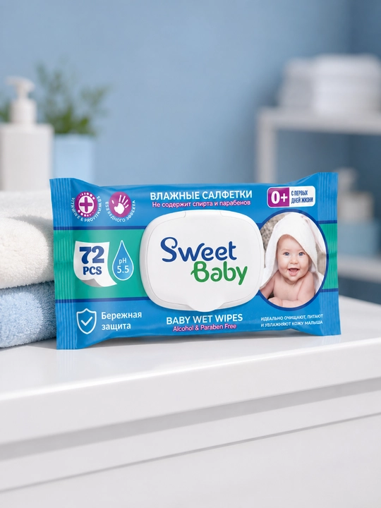 Детские и семейные влажные салфетки с крышкой, гипоаллергенные, SweetBaby EliteSoft, 72 шт