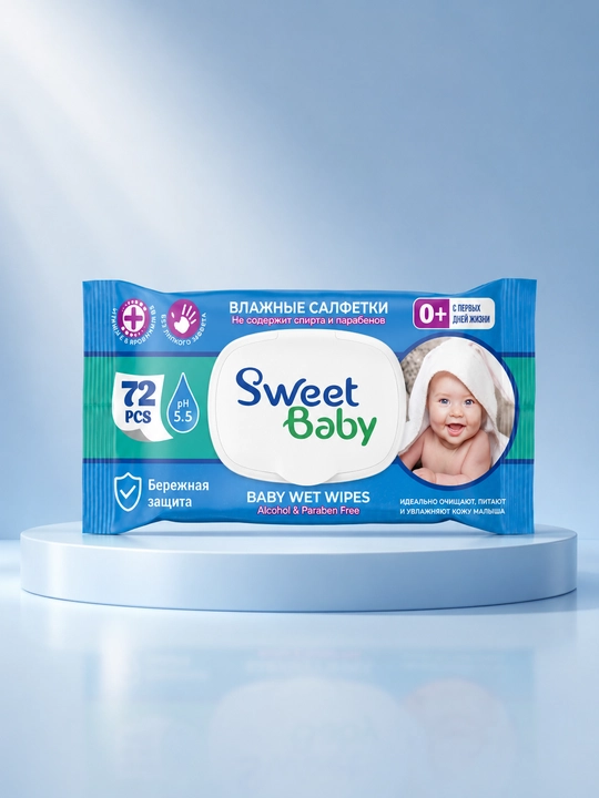 Детские и семейные влажные салфетки с крышкой, гипоаллергенные, SweetBaby EliteSoft, 72 шт