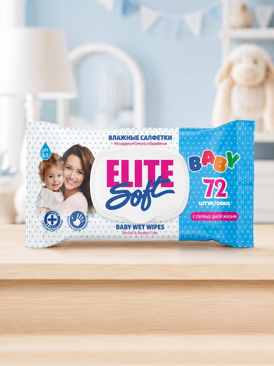 Детские и семейные влажные салфетки с крышкой, гипоаллергенные, SweetBaby EliteSoft, 72 шт