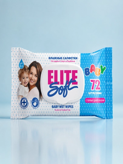 Детские и семейные влажные салфетки с крышкой, гипоаллергенные, SweetBaby EliteSoft, 72 шт