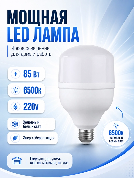 Sensorli LED lampa 85 Vt 6500K 220 V sovuq oq yorug‘lik - 