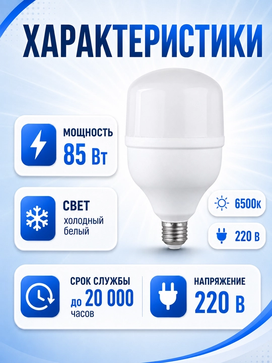 Sensorli LED lampa 85 Vt 6500K 220 V sovuq oq yorug‘lik