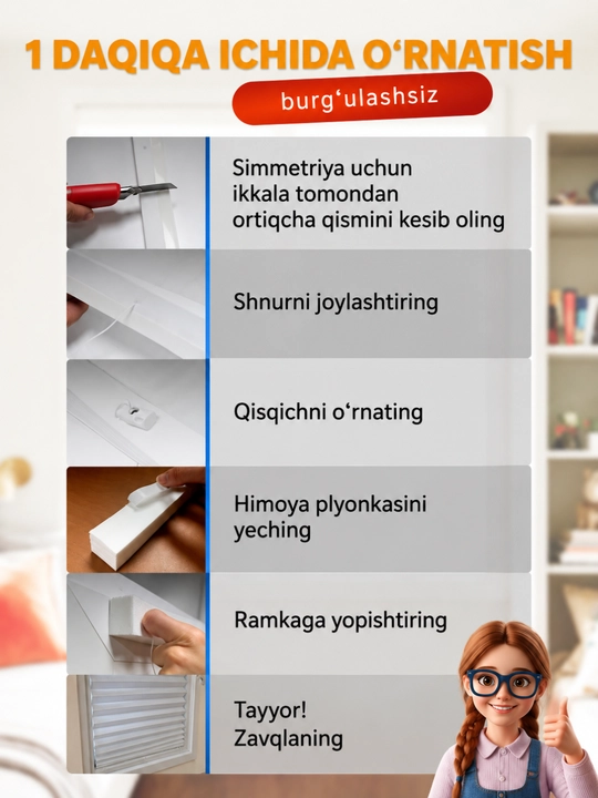 Yopishqoq jalyuzi parda derazalar uchun quyoshdan himoya