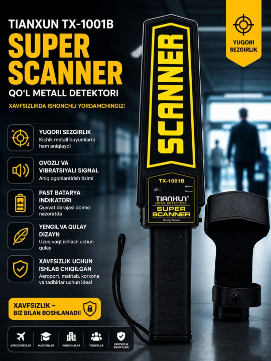 TIANKUN TX-1001B Super Scanner – Ручной металлодетектор, высокочувствительный сканер