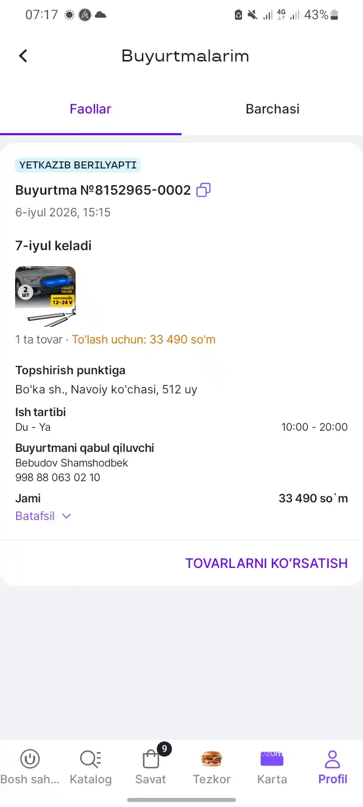 Avtomobil uchun LED stroboskop + ko‘k diodli lenta 2 dona