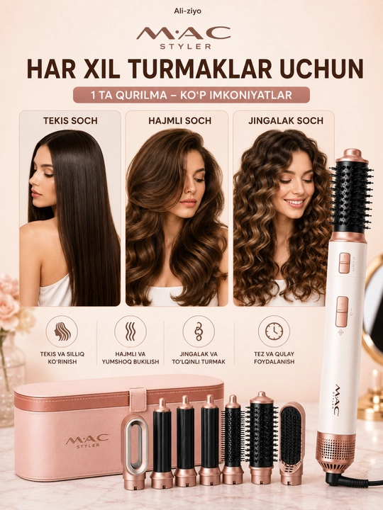 Mac styler 6 in 1 soch turmaklagich fen jingalaklagich va tekislagich 1200w