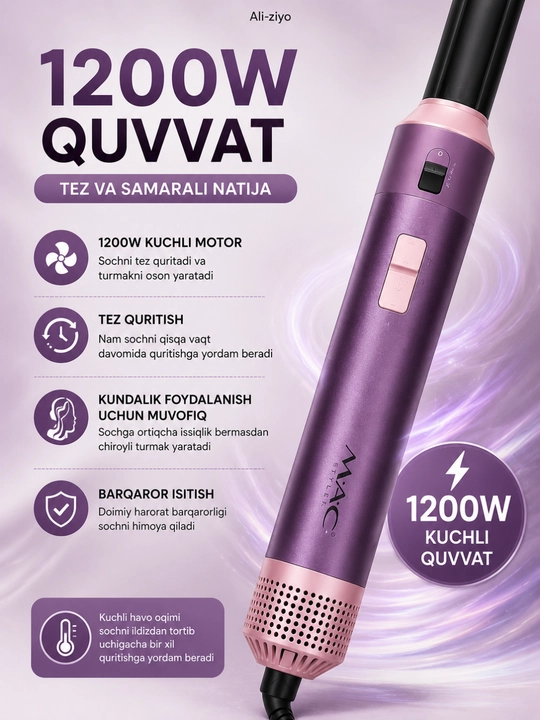 Mac styler 6 in 1 фен-стайлер для волос, плойка и выпрямитель 1200w