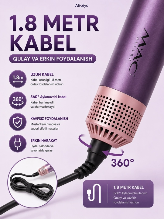 Mac styler 6 in 1 фен-стайлер для волос, плойка и выпрямитель 1200w