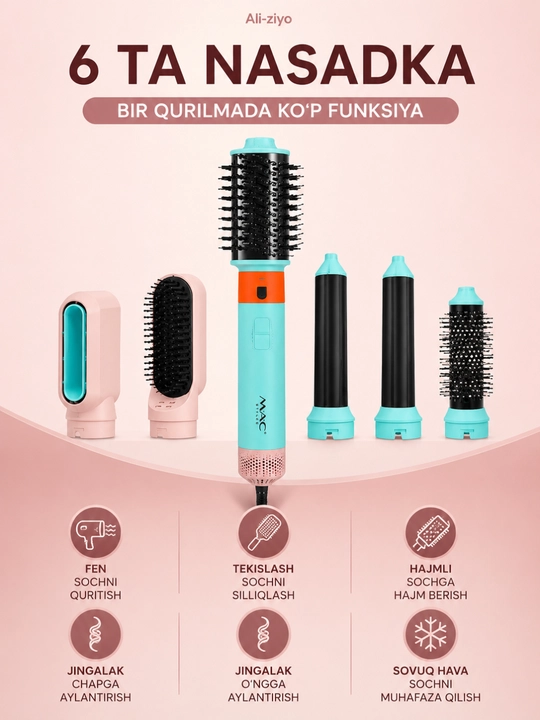 Mac styler 6 in 1 soch turmaklagich fen jingalaklagich va tekislagich 1200w