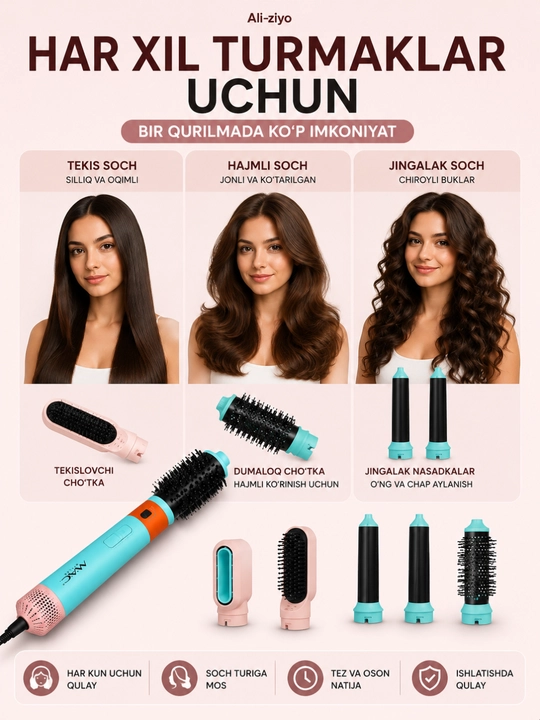 Mac styler 6 in 1 soch turmaklagich fen jingalaklagich va tekislagich 1200w