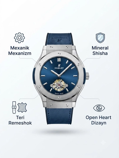 Erkaklar qo‘l soati, Hublot, yapon mexanizmi, open heart mexanikasi, yoqut shisha, klassik - 