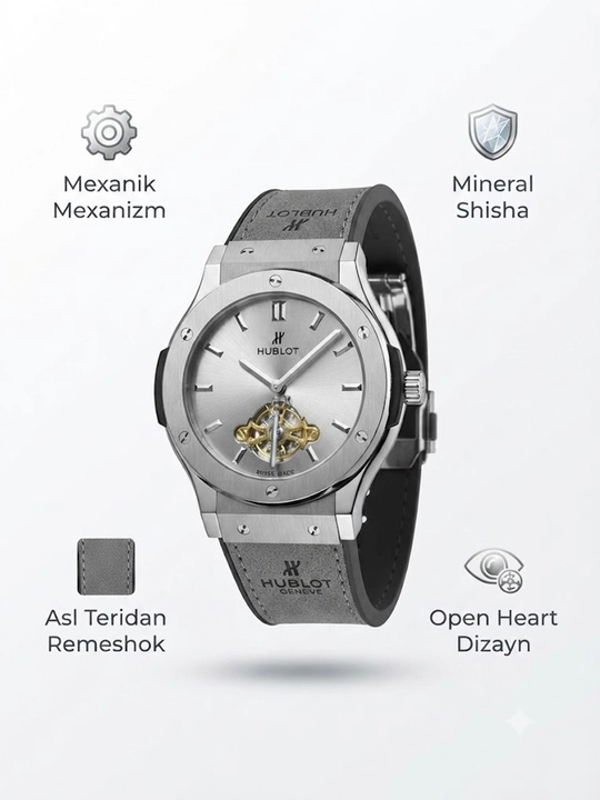 Erkaklar qo‘l soati, Hublot, yapon mexanizmi, open heart mexanikasi, yoqut shisha, klassik - 