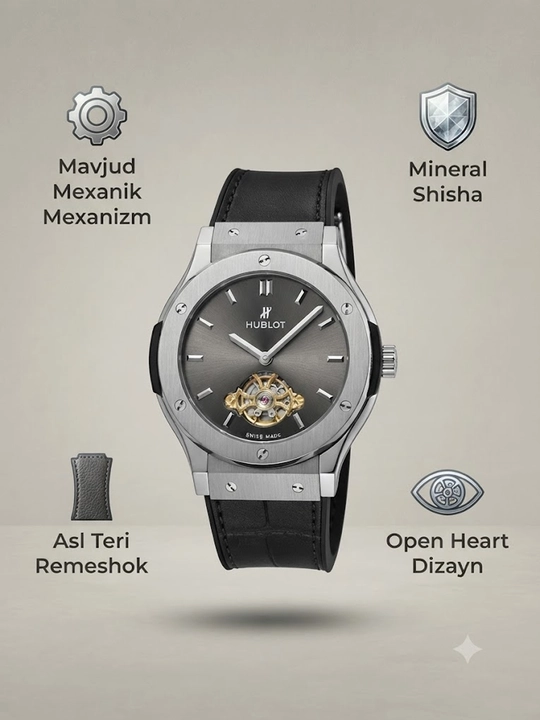 Мужские наручные часы Hublot, японский механизм, механика, сапфировое стекло, классический - 