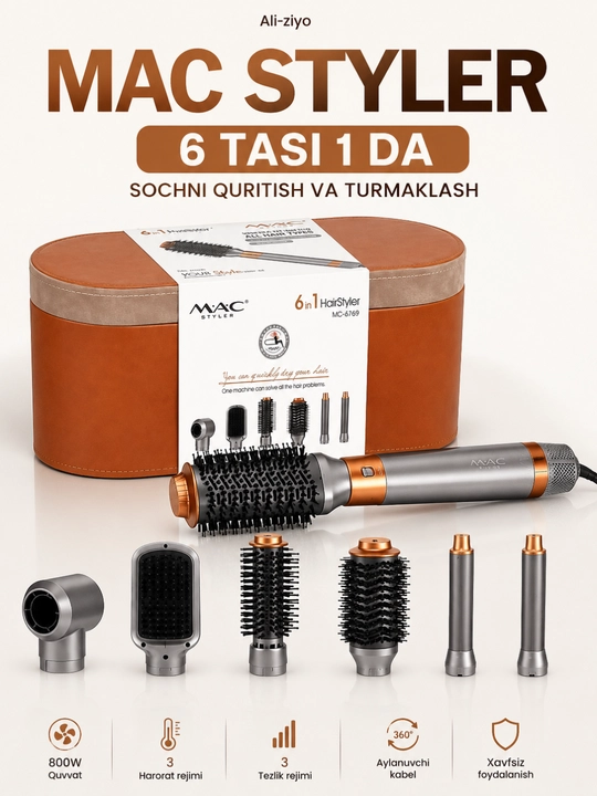 MAC Styler MC-6769 6 tasi 1 da soch styleri, fen va turmaklagich, 800W - 