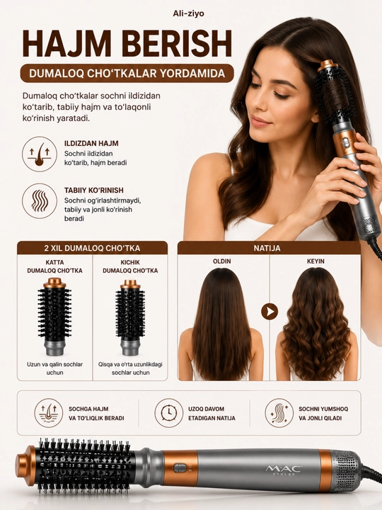 MAC Styler MC-6769 6 tasi 1 da soch styleri, fen va turmaklagich, 800W