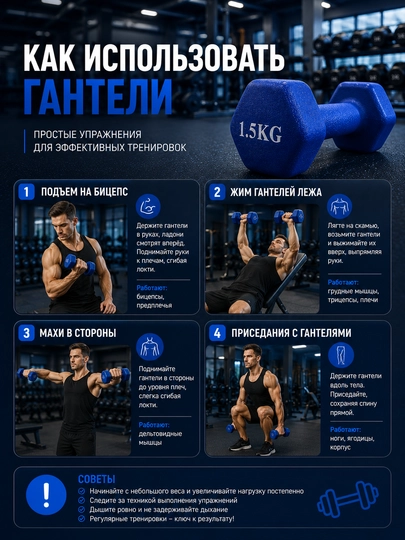 Neoprenli gantel, 1 kg, fitnes uchun, uy sharoitida mashq qilish uchun