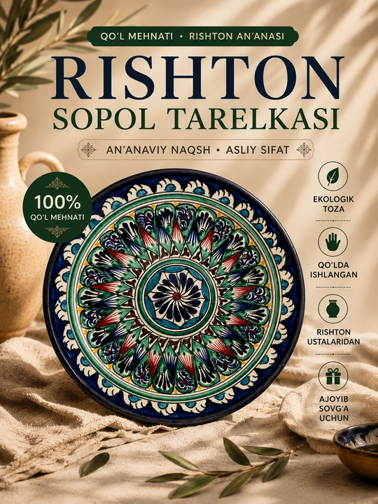 Sopol tarelka, Rishton ustalari tomonidan tabiiy loydan yasalgan milliy likop