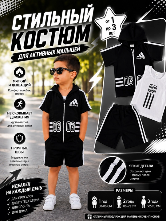 O‘g‘il bolalar uchun sport kostyumi, 1 yoshdan 3 yoshgacha - 