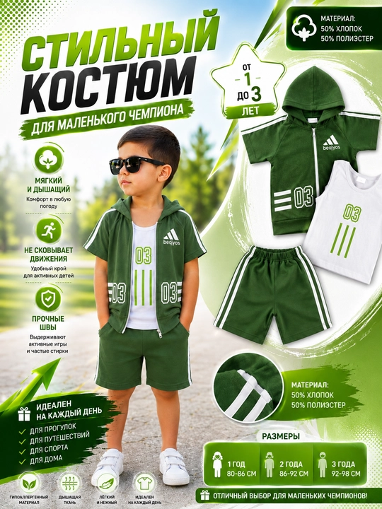 O‘g‘il bolalar uchun sport kostyumi, 1 yoshdan 3 yoshgacha - 