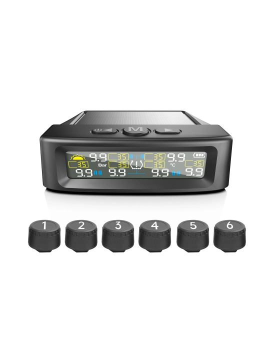 TPMS для грузовика, 6 датчиков, контроль давления и температуры шин, солнечная зарядка
