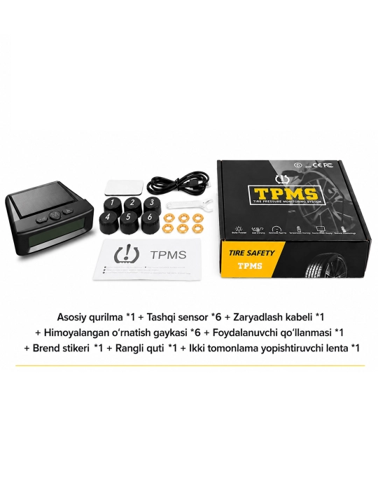 TPMS для грузовика, 6 датчиков, контроль давления и температуры шин, солнечная зарядка