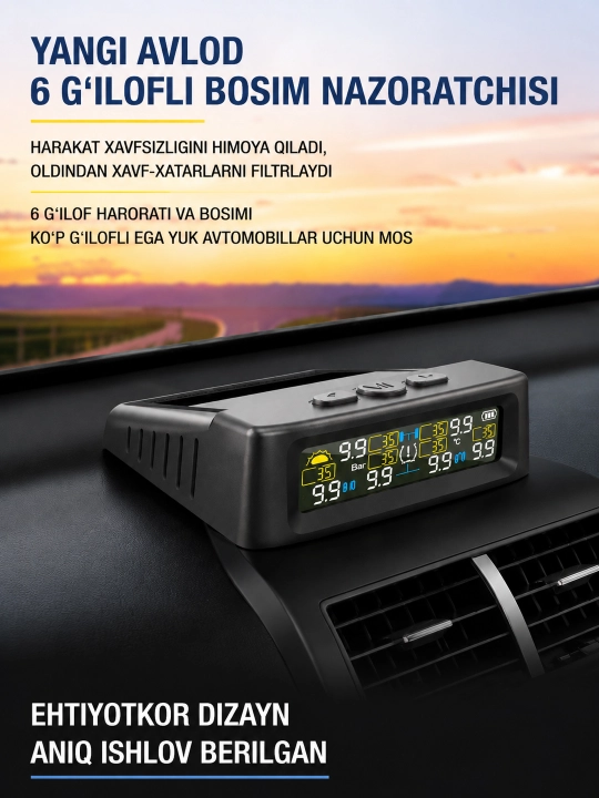 TPMS для грузовика, 6 датчиков, контроль давления и температуры шин, солнечная зарядка