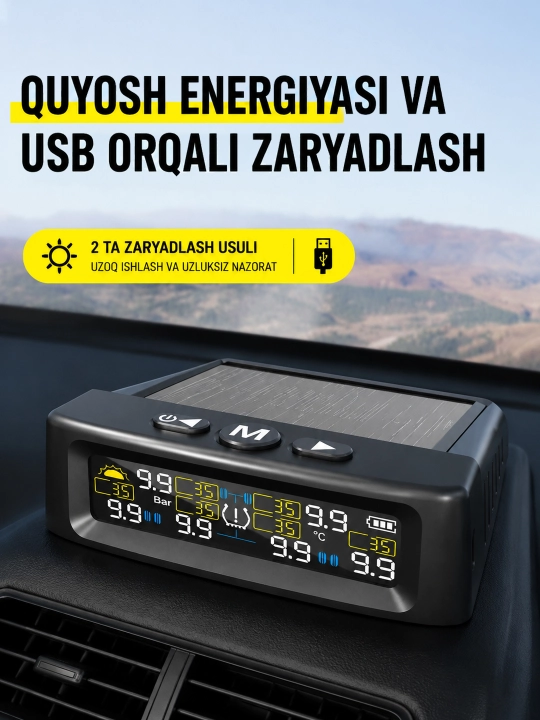 TPMS для грузовика, 6 датчиков, контроль давления и температуры шин, солнечная зарядка