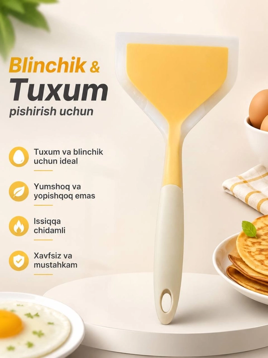 Silikon lopatka, blinchik va tuxum pishirish uchun oshxona kurakchasi