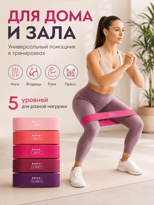 Набор фитнес-резинок, 5 уровней нагрузки, для силовых тренировок и йоги