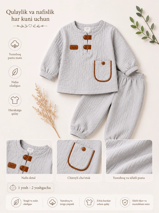 Муслиновый комплект для малыша 1-2 года хлопковый костюм мягкая одежда