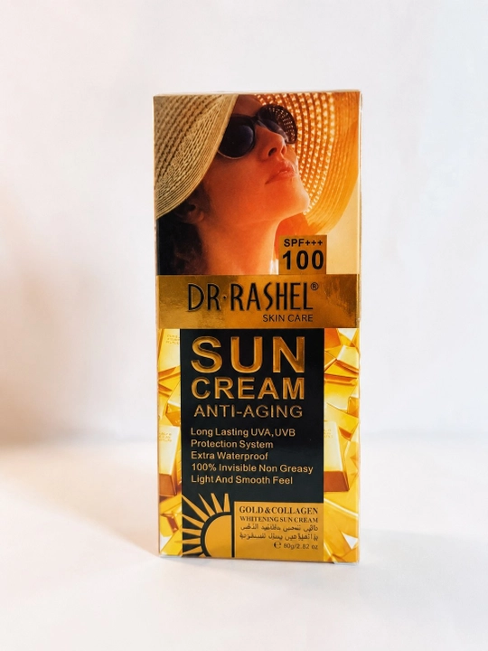 DR.RASHEL Gold & Collagen SPF100 Anti-Aging Sun Cream — Yuz uchun kuyoshdan himoyalovchi krem - 