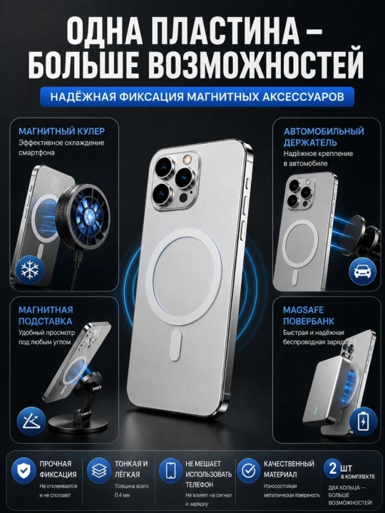 Магнитное кольцо MagSafe, магнитная пластина для телефона, чехла, держателя, зарядки