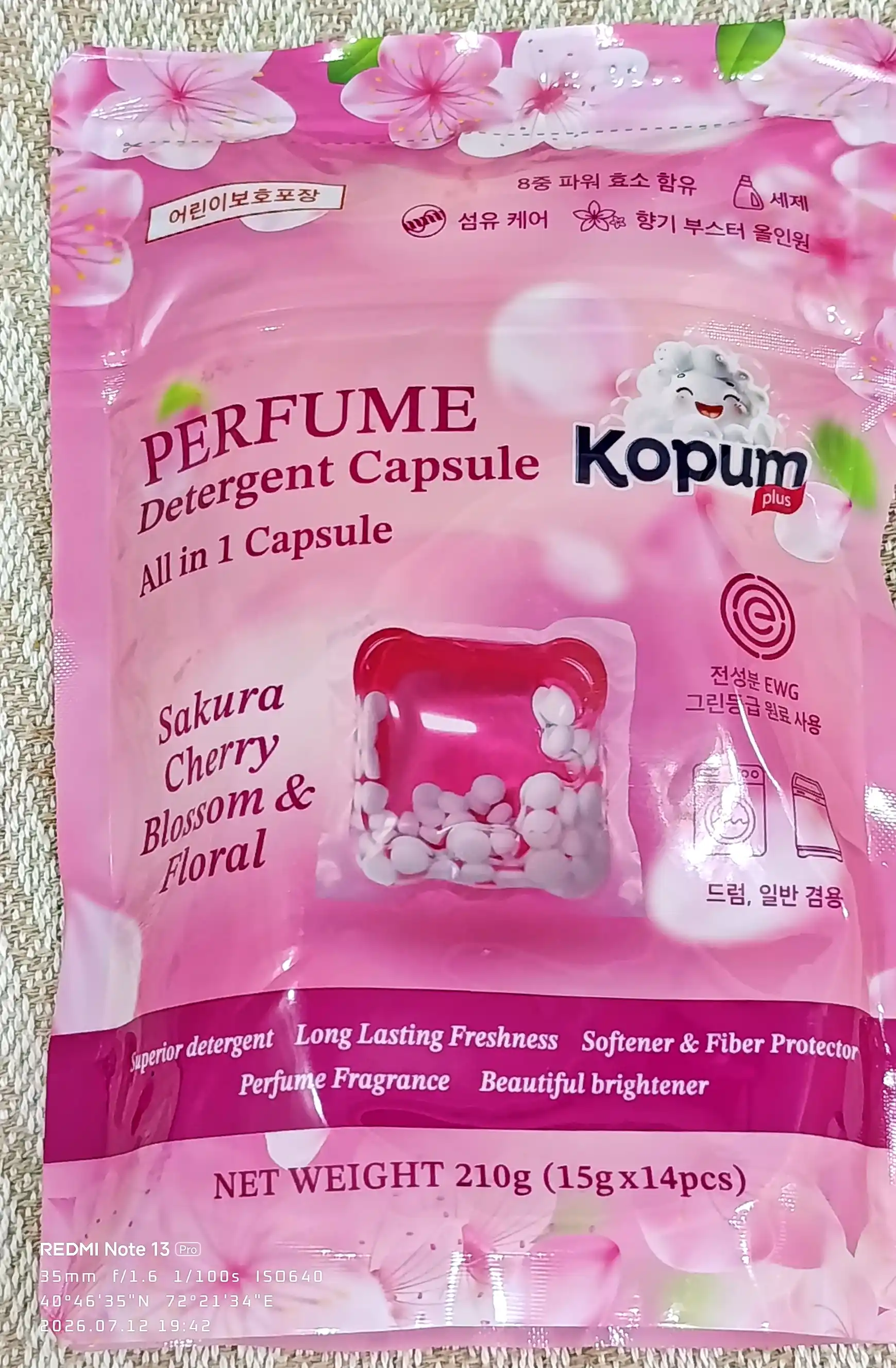 Kopum Plus kir yuvish kapsulalari, 1 kapsula 7 kg kirga yetadi, xushbo‘ylantirilgan
