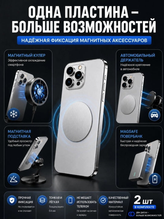 Магнитное кольцо MagSafe, магнитная пластина для телефона, чехла, держателя, зарядки