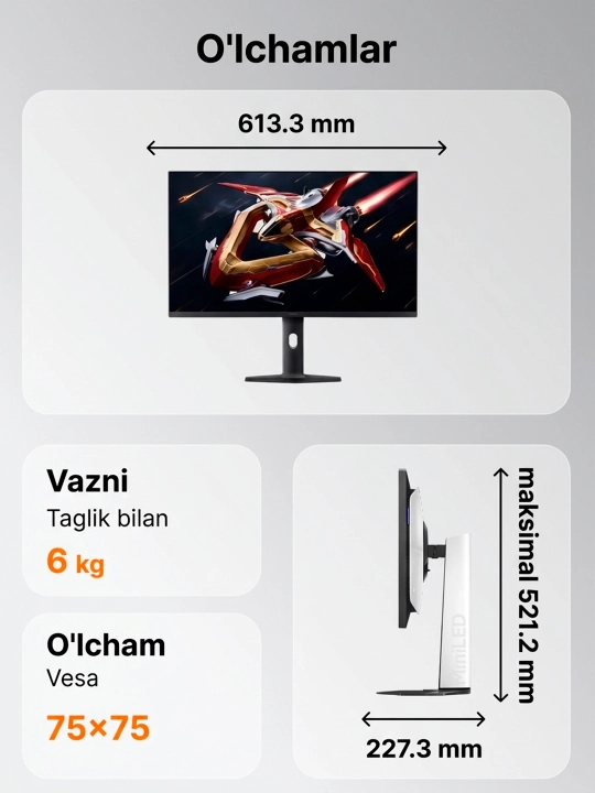 Redmi G Pro 27U Mini-LED 27" o'yin monitori 4K 160Hz / Full HD 320Hz professional PC