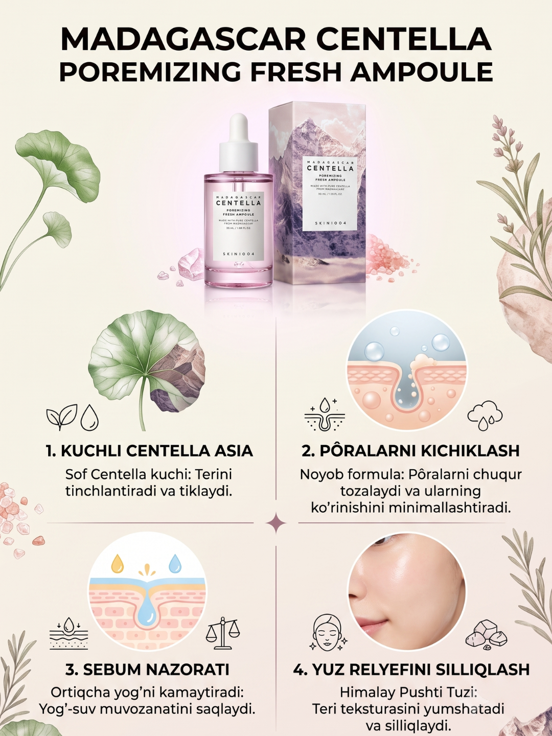 Madagascar Centella Poremizing Fresh Ampoule Gʻovaklarni toraytiruvchi zardob, 100 ml - 